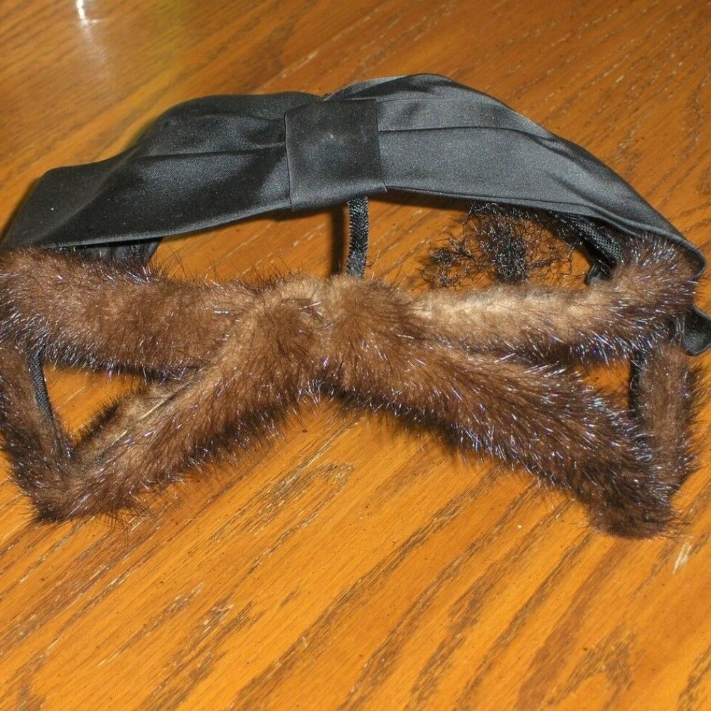 Vintage Mink Hat with Black Bow Cap Head Topper Cover